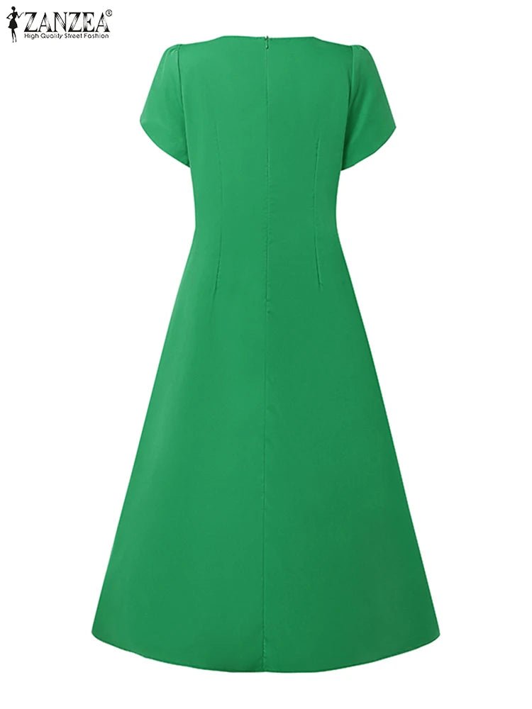Sundress Pleated Solid Color Short Sleeve Lightweight Polyester Casual A Line Summer For Women - SN Wigs & More