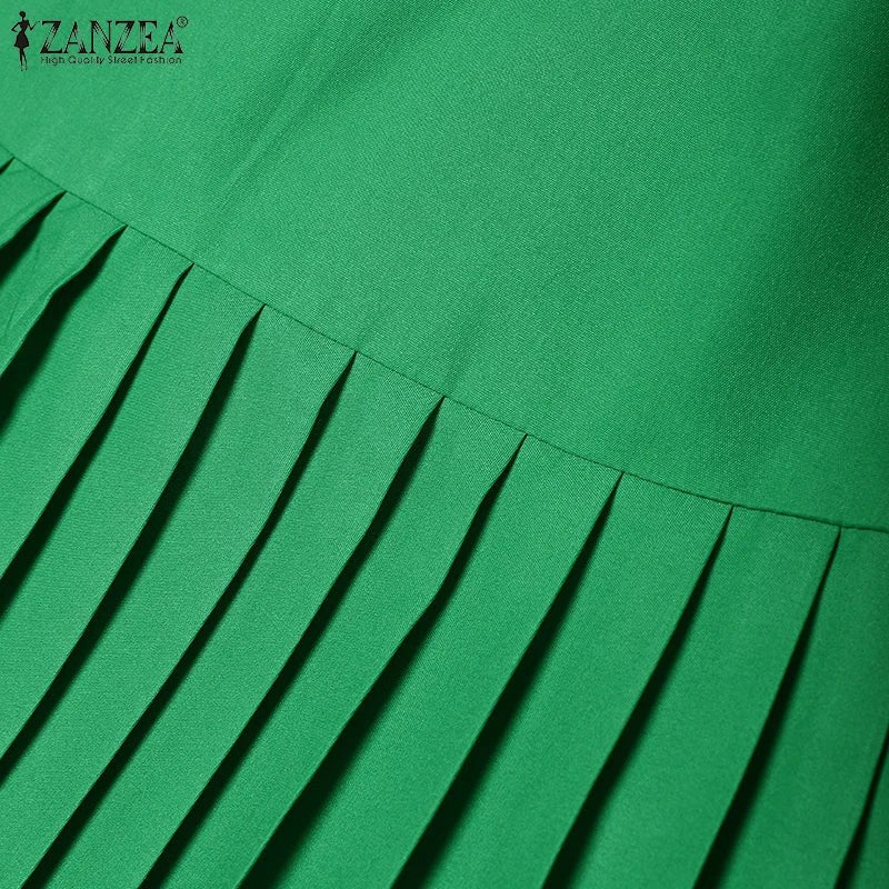 Sundress Pleated Solid Color Short Sleeve Lightweight Polyester Casual A Line Summer For Women - SN Wigs & More
