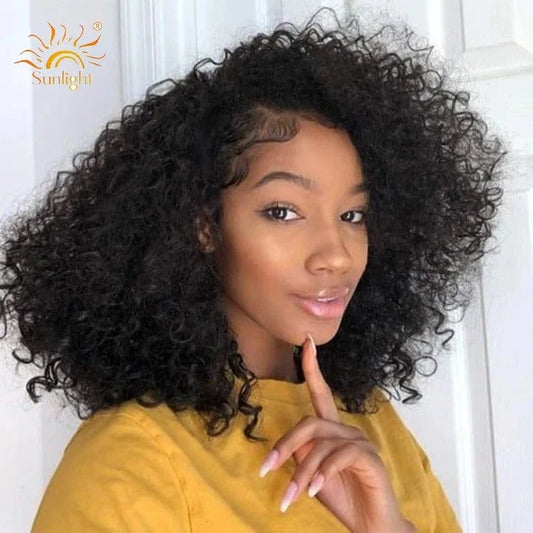 Sunlight Mongolian Kinky Curly Wig 150 Density Afro Kinky Curly  13x4 Lace Front Human Hair Wig Pre Plucked with Baby Hair