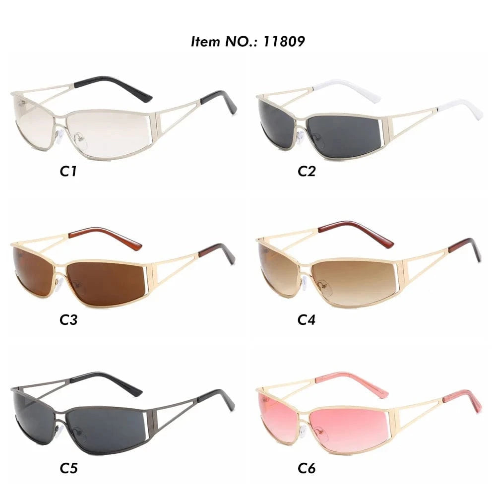 Superhot Eyewear 11809 Fashion 2024 Y2K Women Metal Rectangle Goggles Shield Sunglasses