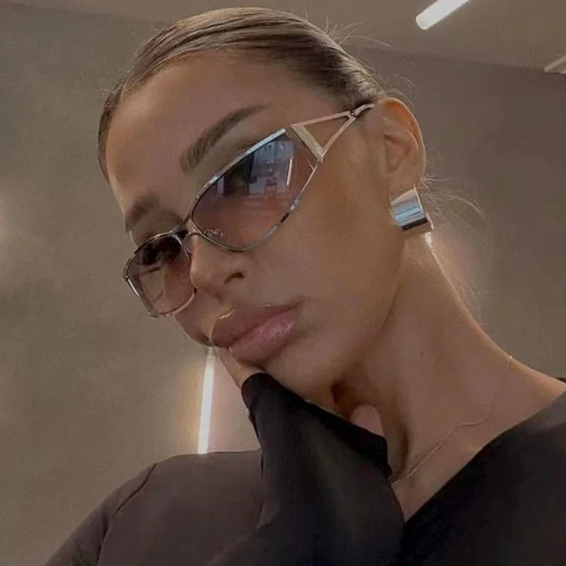Superhot Eyewear 11809 Fashion 2024 Y2K Women Metal Rectangle Goggles Shield Sunglasses