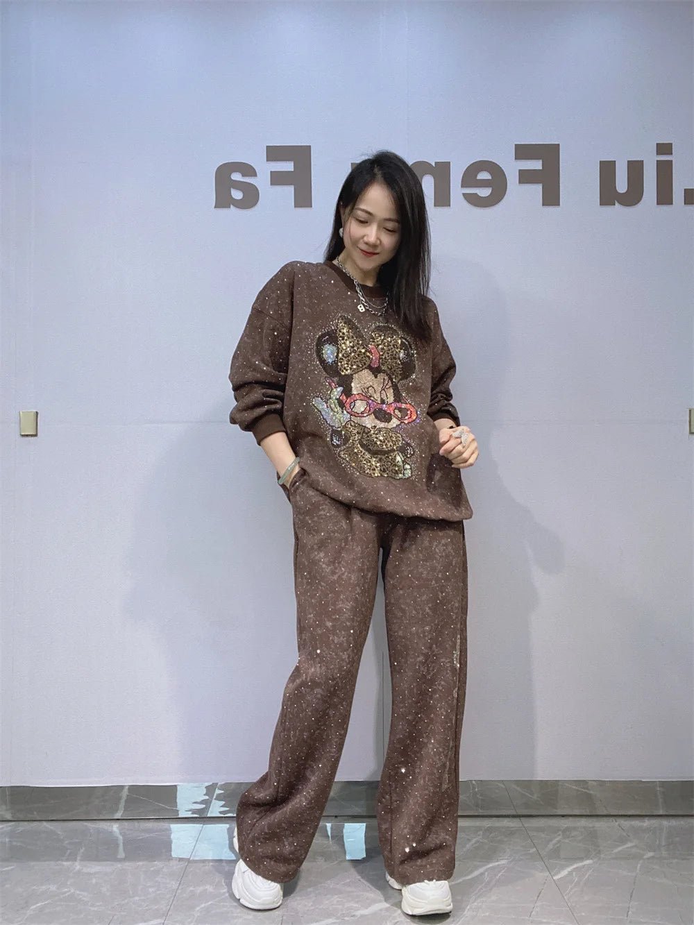 Sweatshirt And Pants Set Rhinestone Embellished Glam Style - SN Wigs & More