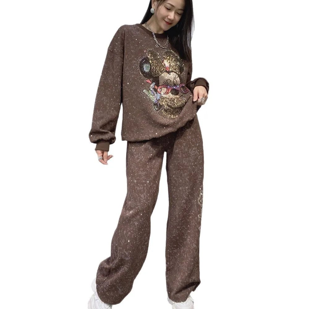 Sweatshirt And Pants Set Rhinestone Embellished Glam Style - SN Wigs & More