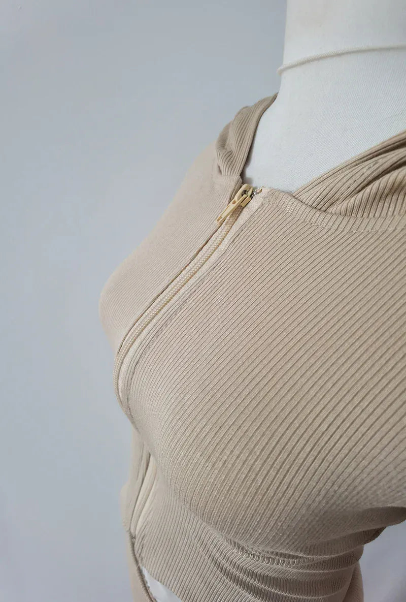 Sweet Hot Girl Pure Sexy Suit Women's Autumn Hooded Long-sleeved Slim Knitted Cardigan High Waist Flared Trousers Two-piece Set