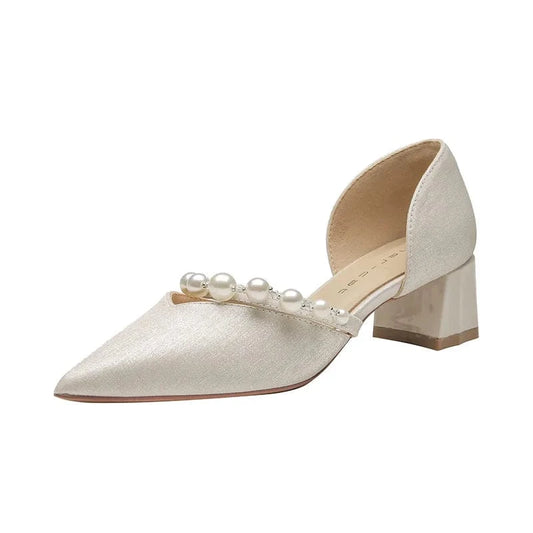Sweet Style Mary Jane Sandals 2023 Summer New Pearls Hollow Out Ladies Pointed Block High Heel Shoes