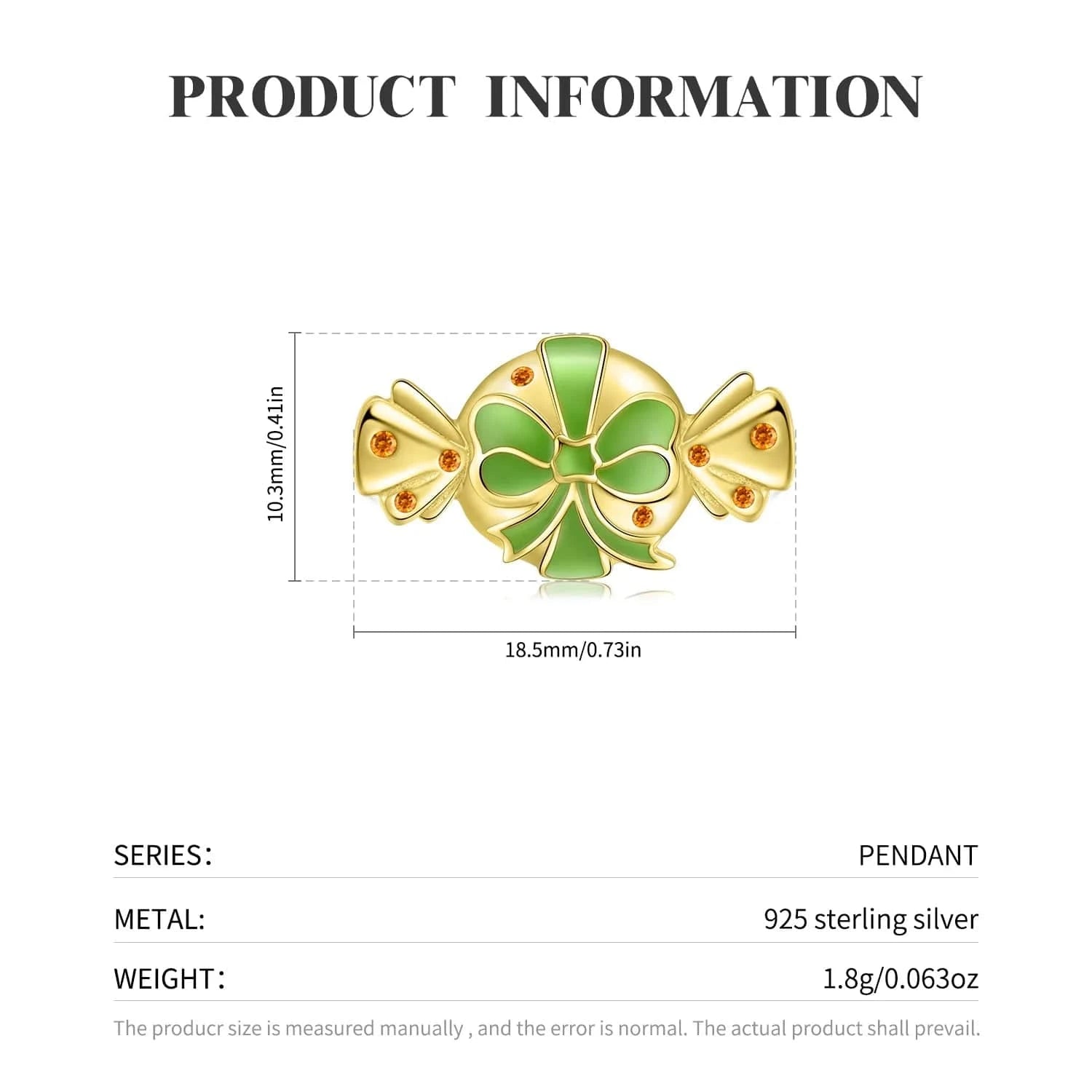 Sweets Candy Pendant for Necklace Authentic 925 Sterling Silver Gold Bow Necklaces Jewelry for Women Girl Christmas Gift Fashion