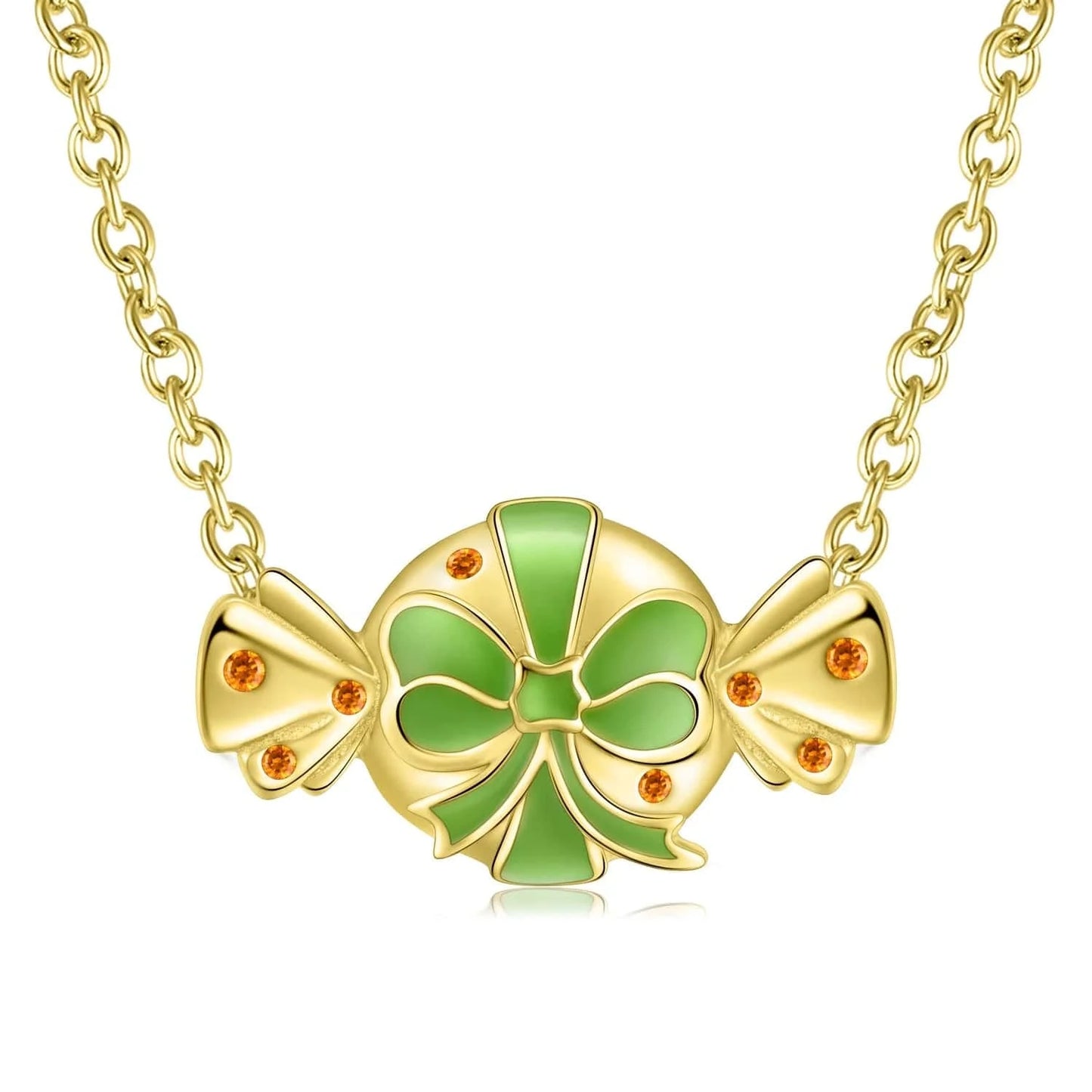 Sweets Candy Pendant for Necklace Authentic 925 Sterling Silver Gold Bow Necklaces Jewelry for Women Girl Christmas Gift Fashion