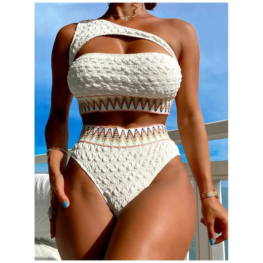 Swimsuit custom Texture One Shoulder Swimsuit Women's High Waist Bikini Sexy 2 Pieces Bikinis 2024 Trend Separate Bathing Suits