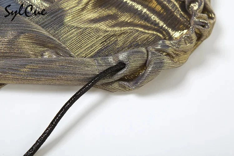 Sylcue Metallic Retro Matte Trendy Distinctive Summer High Street Travel Cool Confident Sexy Women's Hooded Dress With Sleeves