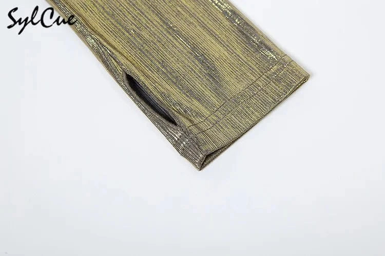 Sylcue Metallic Retro Matte Trendy Distinctive Summer High Street Travel Cool Confident Sexy Women's Hooded Dress With Sleeves