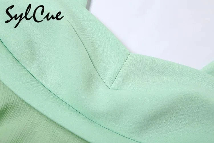Sylcue Mint Green Fresh Forest Girl Vitality Cute Playful Natural Free Breathable Summer Sexy Women's Suspender Dress A-Line