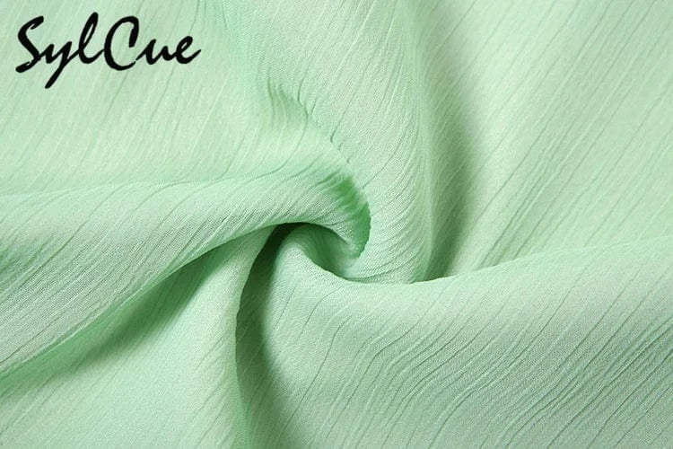 Sylcue Mint Green Fresh Forest Girl Vitality Cute Playful Natural Free Breathable Summer Sexy Women's Suspender Dress A-Line