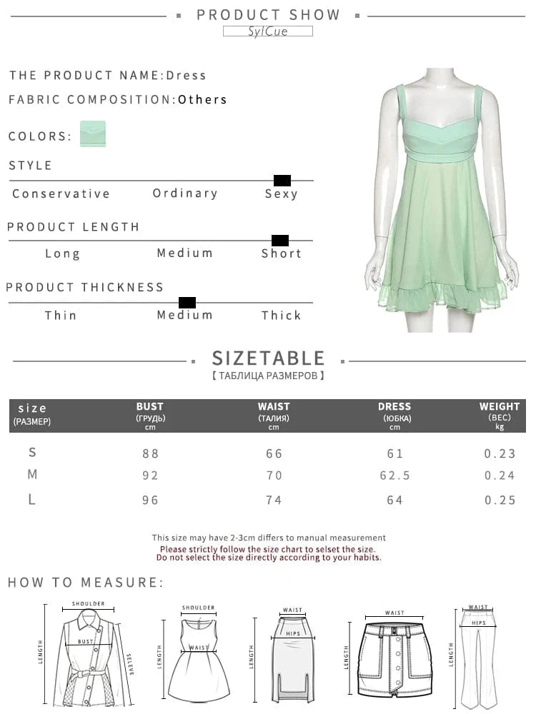 Sylcue Mint Green Fresh Forest Girl Vitality Cute Playful Natural Free Breathable Summer Sexy Women's Suspender Dress A-Line