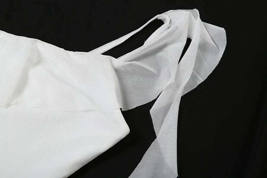 Sylcue White Sweet Gentle Mature Sexy Beautiful Summer Street Out Women'S Thin Perspective Tassel Design Long Sling Dress