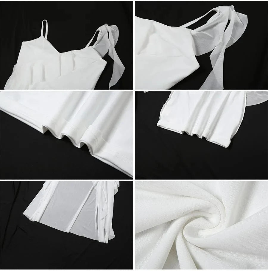 Sylcue White Sweet Gentle Mature Sexy Beautiful Summer Street Out Women'S Thin Perspective Tassel Design Long Sling Dress