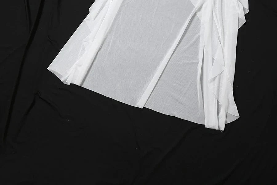 Sylcue White Sweet Gentle Mature Sexy Beautiful Summer Street Out Women'S Thin Perspective Tassel Design Long Sling Dress