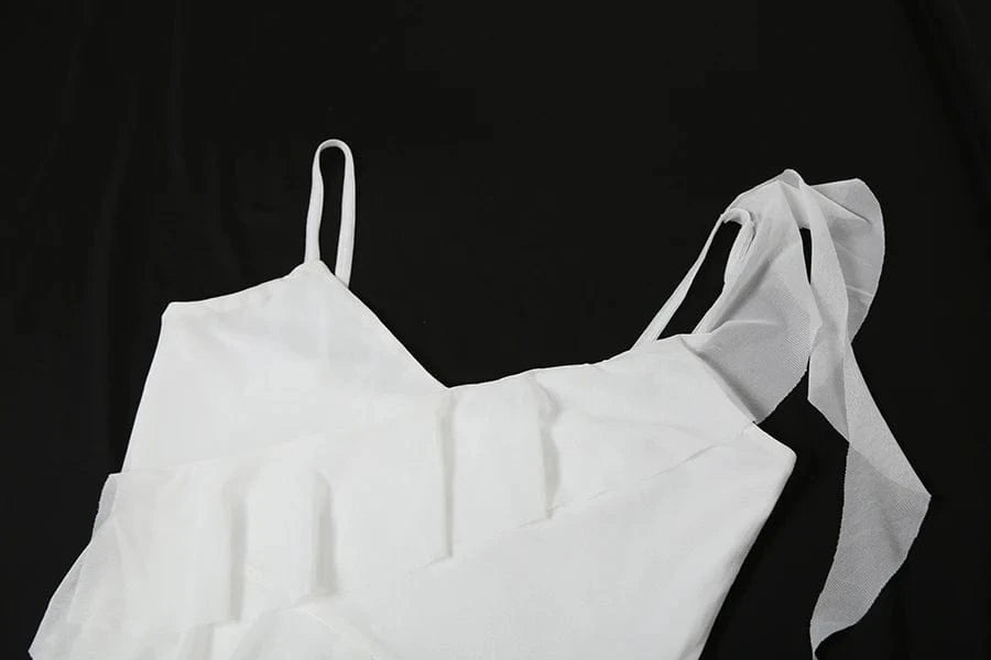 Sylcue White Sweet Gentle Mature Sexy Beautiful Summer Street Out Women'S Thin Perspective Tassel Design Long Sling Dress