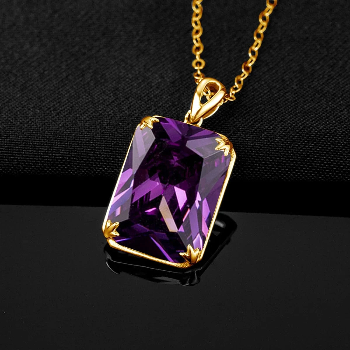 Szjinao Trendy Women Sparkling Purple Gemstone Necklace Pendant Earrings Ring Real 925 Silver Gold Plated  Amethyst Jewelry