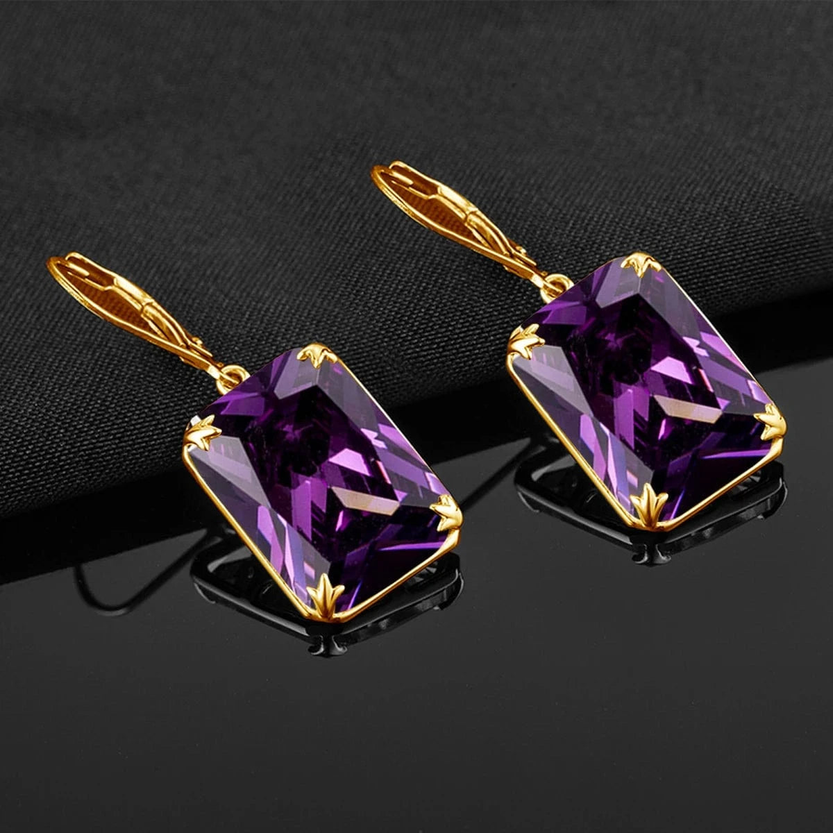 Szjinao Trendy Women Sparkling Purple Gemstone Necklace Pendant Earrings Ring Real 925 Silver Gold Plated  Amethyst Jewelry