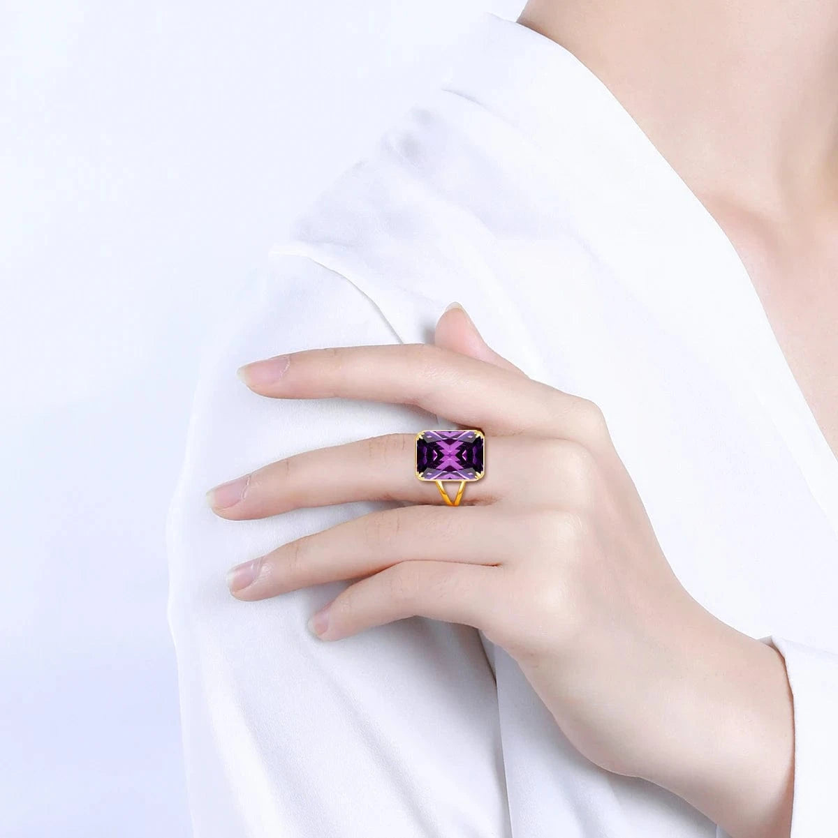 Szjinao Trendy Women Sparkling Purple Gemstone Necklace Pendant Earrings Ring Real 925 Silver Gold Plated  Amethyst Jewelry