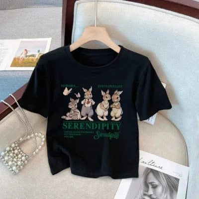T-Shirt for Women 2023 Summer New Design Printed Cute Rabbit Streetwear T-Shirt Slim Breathable Cotton Ladies T-Shirt