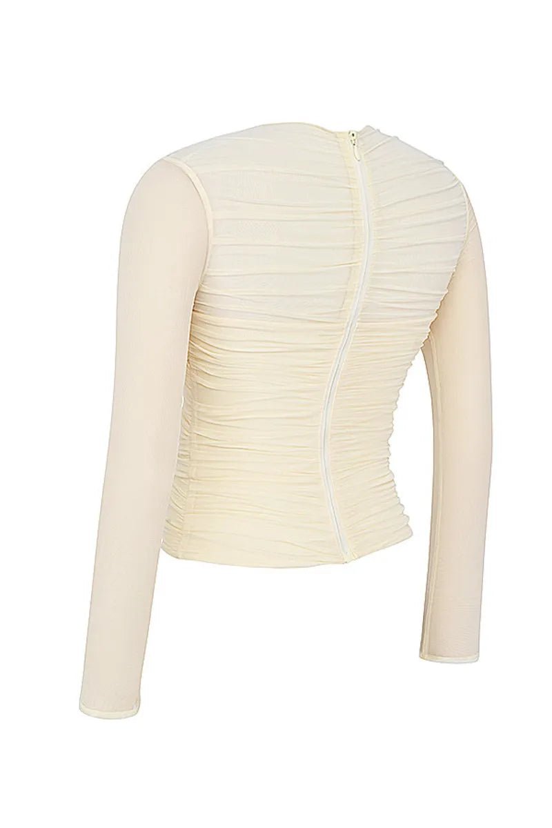 T Shirt – Sheer Mesh Long Sleeve V Neck Zipper Detail With Layered Skinny Fit For Club Party Style - SN Wigs & More