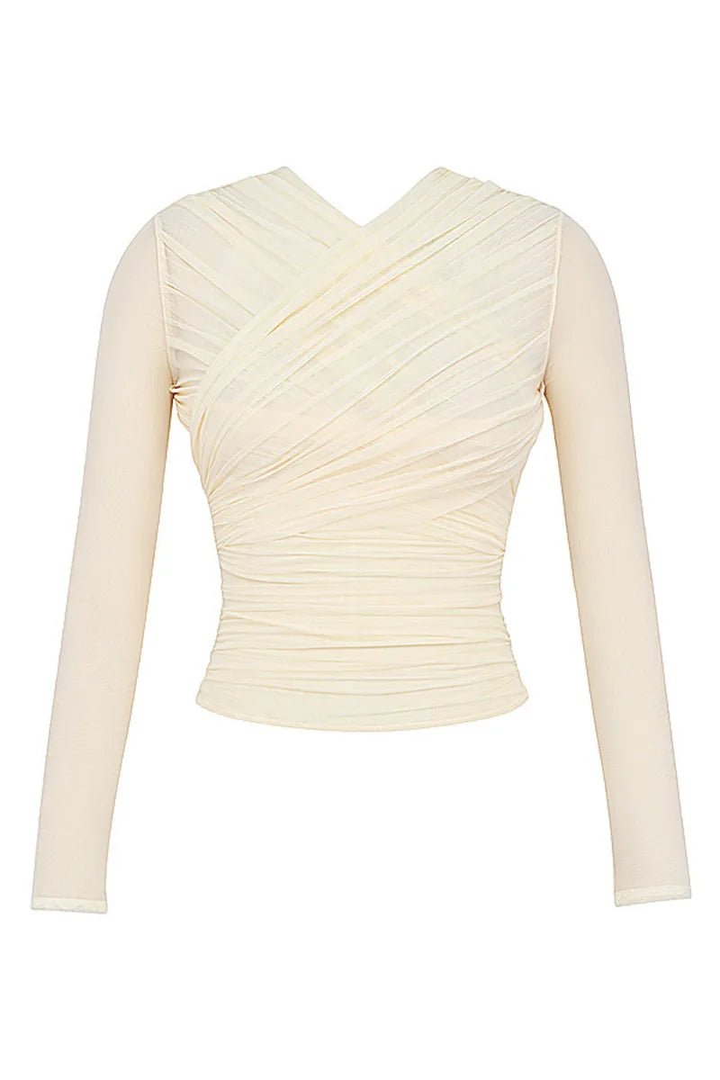 T Shirt – Sheer Mesh Long Sleeve V Neck Zipper Detail With Layered Skinny Fit For Club Party Style - SN Wigs & More