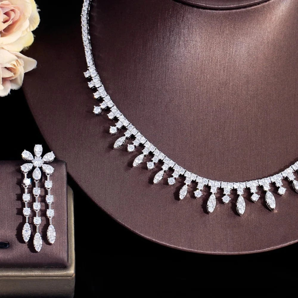 T0918 Top Grade Shiny White Gold Plated Cubic Zirconia Bridal Choker Necklace Jewelry Sets for Women Wedding Party Dress Accessories