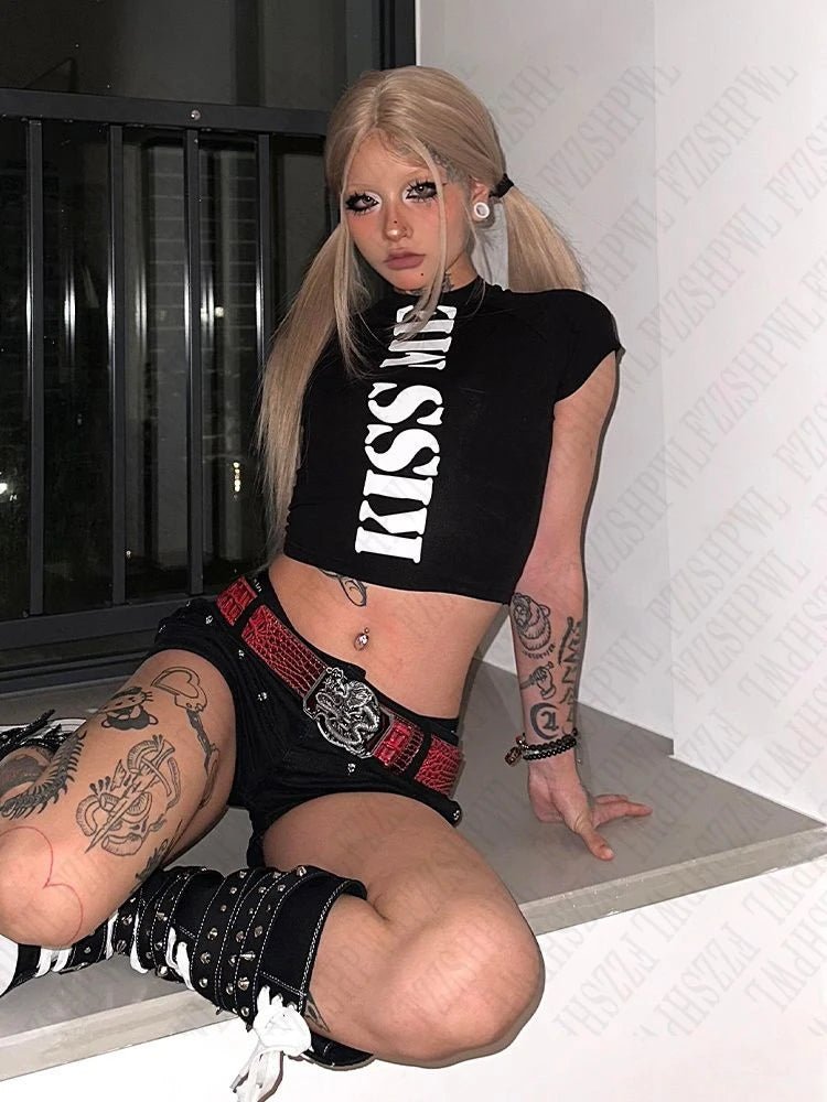Tank Top Retro Letter Pattern Y2K Gothic Rock Aesthetic For Casual Urban Streetwear - SN Wigs & More
