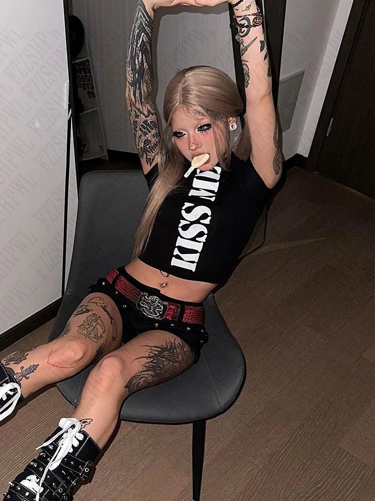 Tank Top Retro Letter Pattern Y2K Gothic Rock Aesthetic For Casual Urban Streetwear - SN Wigs & More