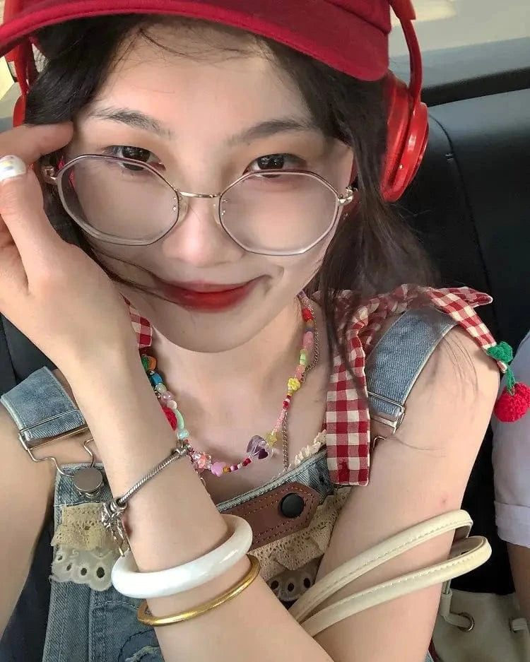 Tank Tops 2024 New Succulent Cherry Embroidered Lace Patchwork Plaid Strap Vest Summer New Camisole Girl Top