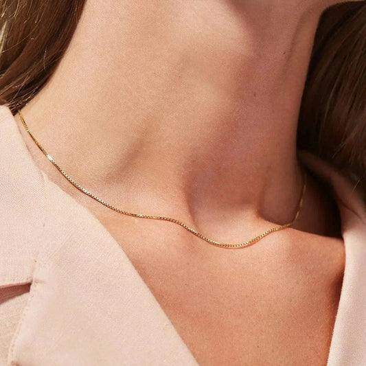 Tarnish Free / 16inches / N2454 N2454 Women Dainty Jewelry 18K Gold Plated Choker Tiny Square Cube Bead Stainless Steel Chain Necklace For Accessories