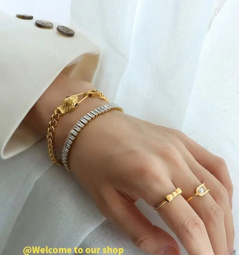 Tarnish Free / 17cm / BR1082 BR1082 Instagram Hot 18K Gold Plated Stainless Steel Jewelry Tennis Bracelets Shiny Cubic Zirconia Bracelet