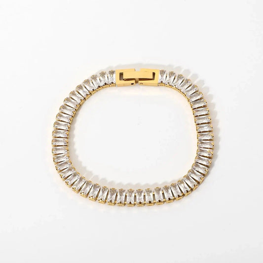 Tarnish Free / 17cm / BR1082 BR1082 Instagram Hot 18K Gold Plated Stainless Steel Jewelry Tennis Bracelets Shiny Cubic Zirconia Bracelet