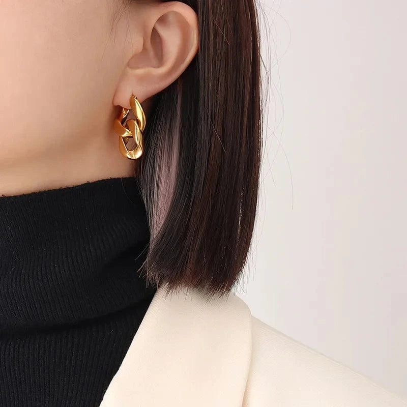 Tarnish Free / Gold Ins luxury Aretes Non Tarnish Double Ring Buckle Earrings 18k Gold Plated Stainless Steel Jewelry Chunky Cuban Chain Earrings
