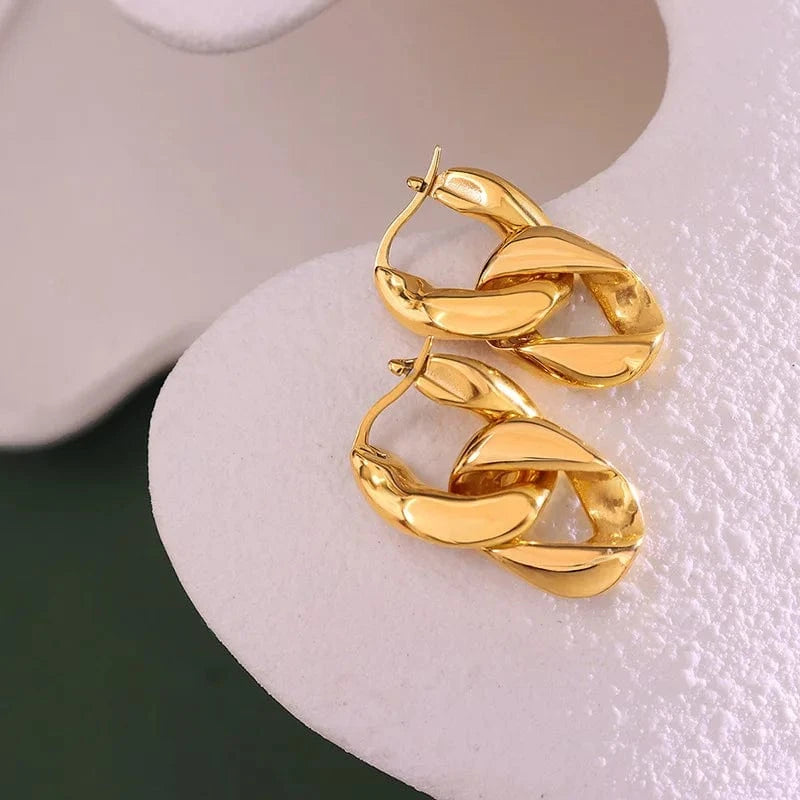 Tarnish Free / Gold Ins luxury Aretes Non Tarnish Double Ring Buckle Earrings 18k Gold Plated Stainless Steel Jewelry Chunky Cuban Chain Earrings