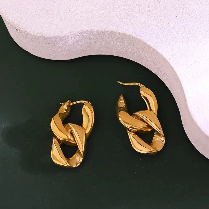 Tarnish Free / Gold Ins luxury Aretes Non Tarnish Double Ring Buckle Earrings 18k Gold Plated Stainless Steel Jewelry Chunky Cuban Chain Earrings