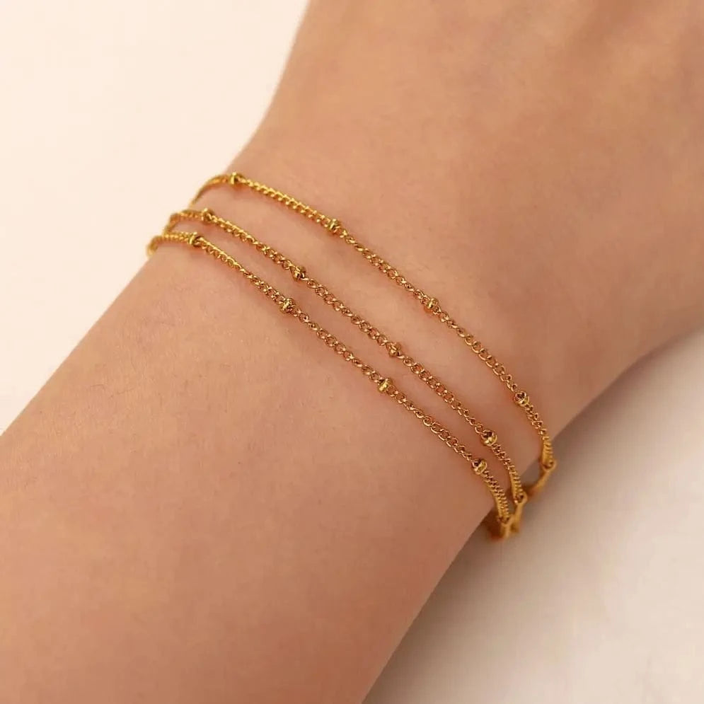Tarnish Free / Picture / BR1013 BR1013 INS 18k Gold Plated Stainless Steel Jewelry Party Gift Dainty Bead Chain Three Layer Bracelet for Girls