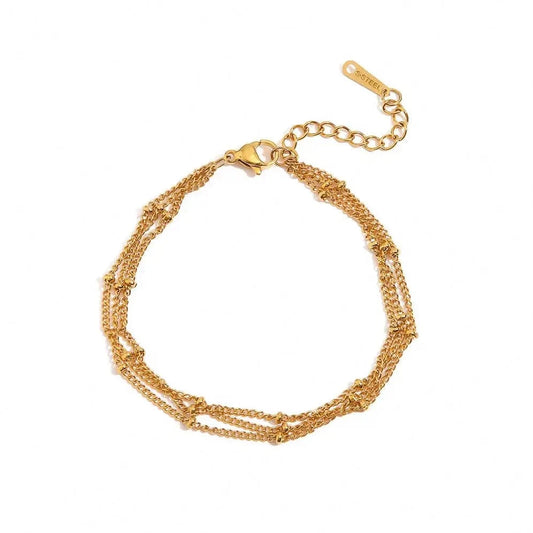 Tarnish Free / Picture / BR1013 BR1013 INS 18k Gold Plated Stainless Steel Jewelry Party Gift Dainty Bead Chain Three Layer Bracelet for Girls