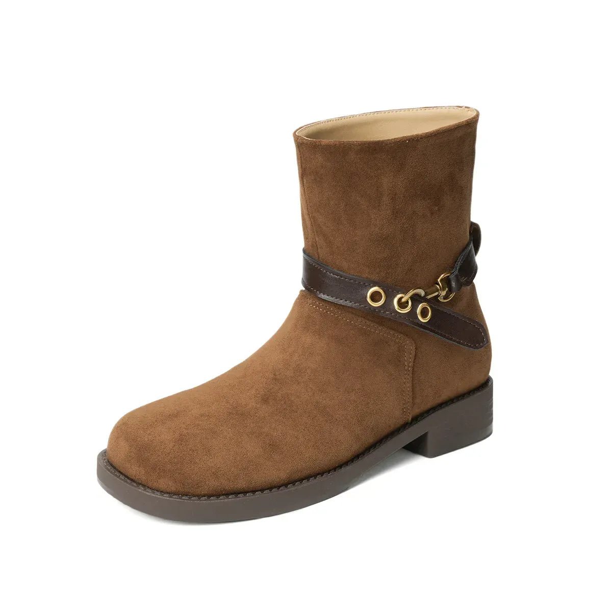 Thick - soled Motorcycle Boots Retro Belt Buckle Thick - heeled Cowboy Boots New Casual Suede High - end Comfort Large - size Women Boot - SN Wigs & More