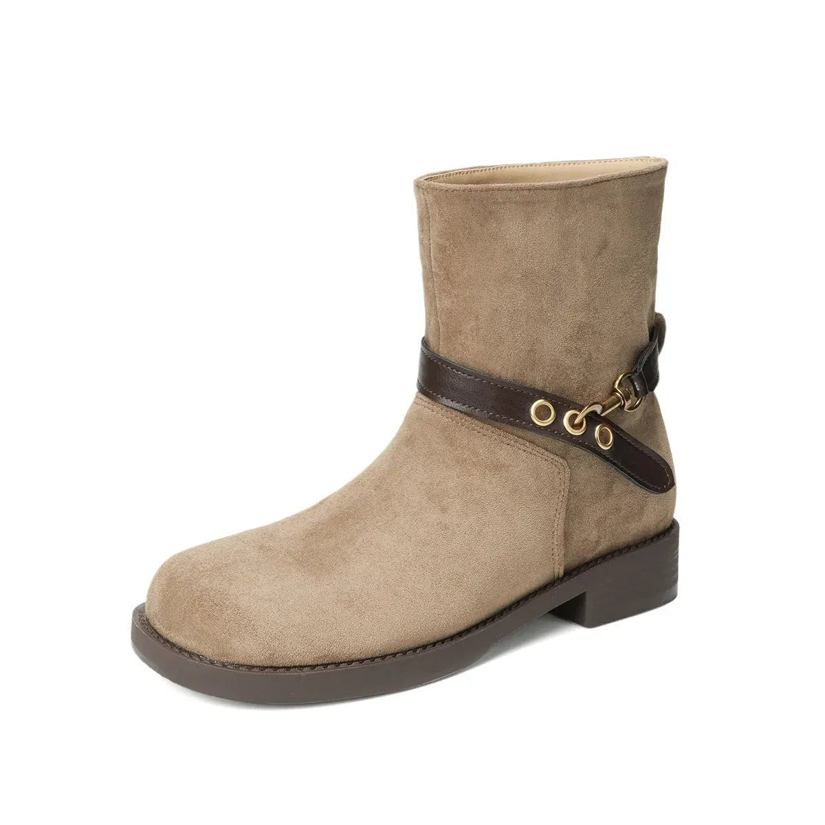Thick - soled Motorcycle Boots Retro Belt Buckle Thick - heeled Cowboy Boots New Casual Suede High - end Comfort Large - size Women Boot - SN Wigs & More