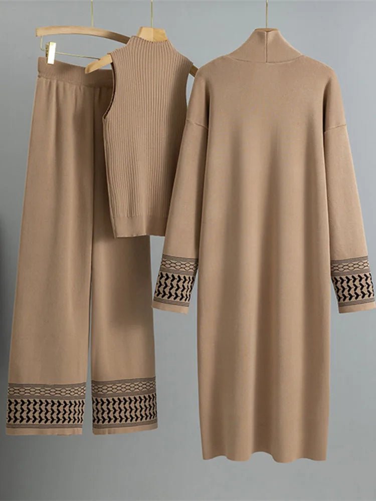 Three - Piece Knit Set With Vest Sweater And Long Cardigan And Wide - Leg Pants – Korean Design Chic Style - SN Wigs & More