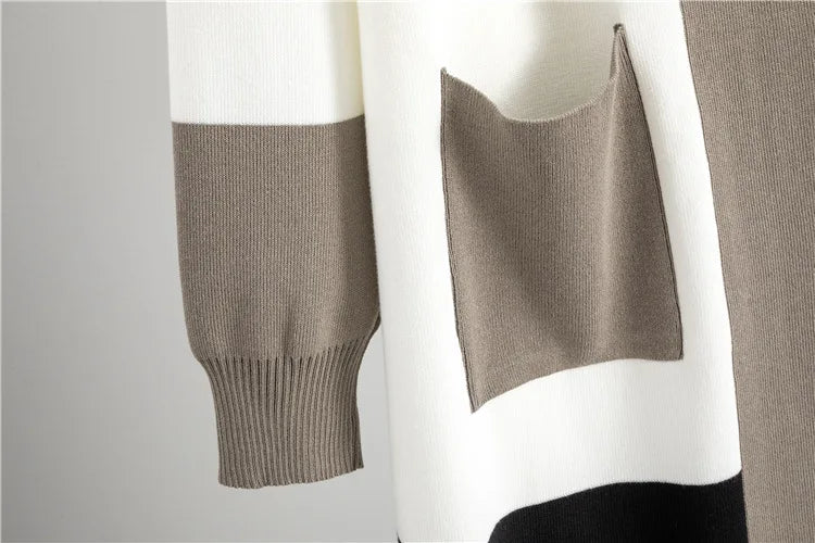 Three Piece Knit Set With White Vest And Striped Cardigan High Waist Loose Pants Korean Style - SN Wigs & More