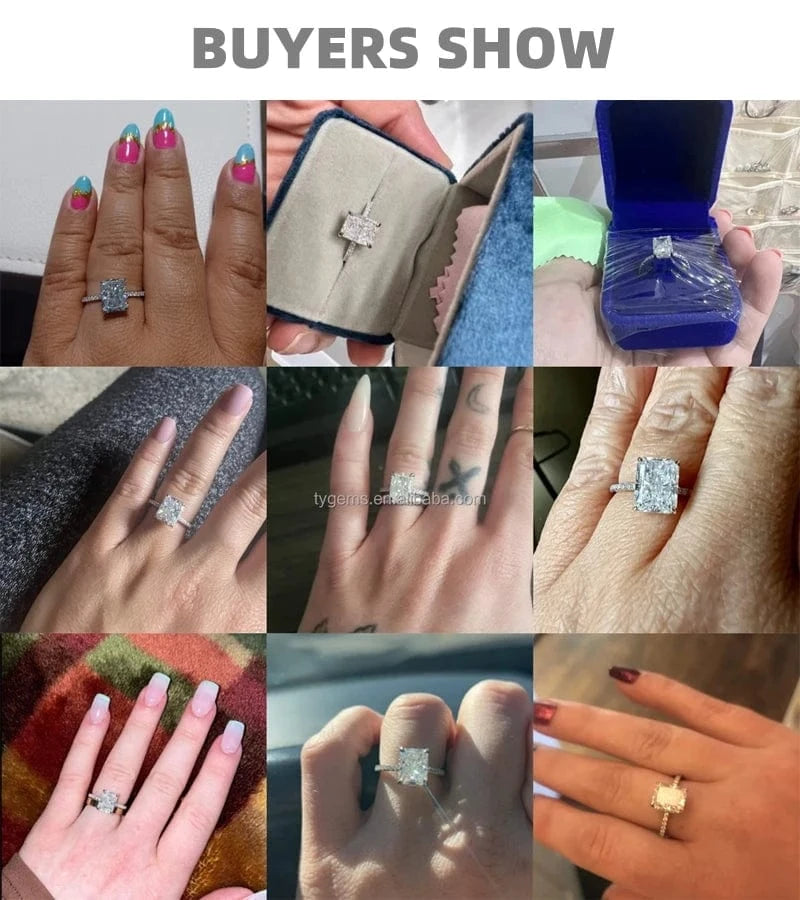 Tianyu FBA Jewelry 9x7mm 3ct Radiant Cut Gold Plated 18K  Diamond Moissanite Engagement 925 Sterling Silver Wedding Ring