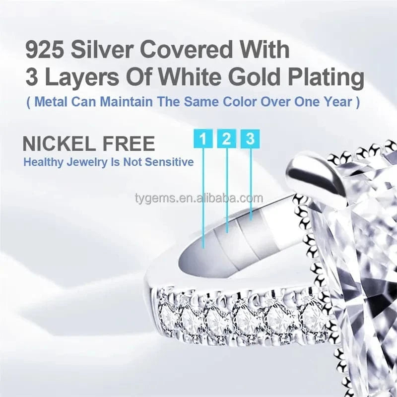 Tianyu FBA Jewelry 9x7mm 3ct Radiant Cut Gold Plated 18K  Diamond Moissanite Engagement 925 Sterling Silver Wedding Ring