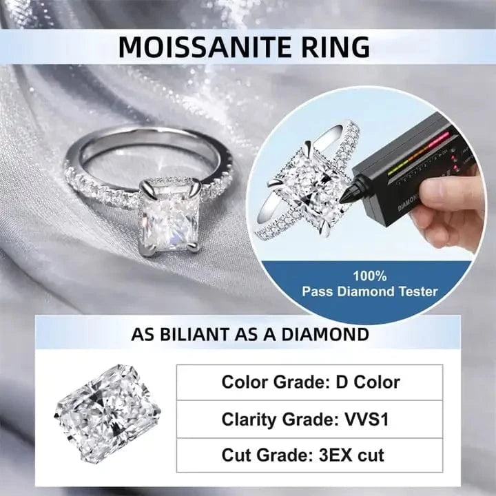 Tianyu FBA Jewelry 9x7mm 3ct Radiant Cut Gold Plated 18K  Diamond Moissanite Engagement 925 Sterling Silver Wedding Ring