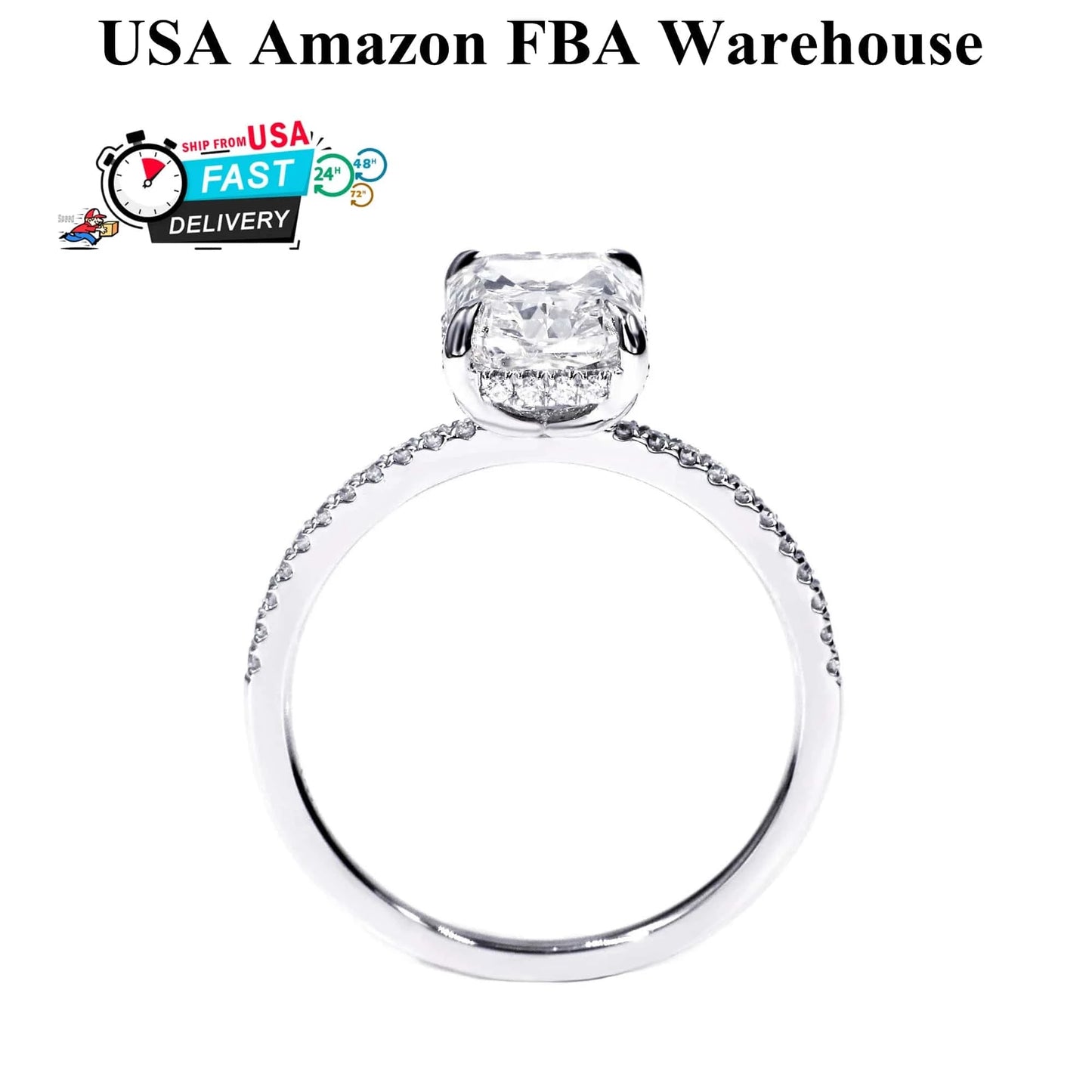 Tianyu FBA Jewelry 9x7mm 3ct Radiant Cut Gold Plated 18K  Diamond Moissanite Engagement 925 Sterling Silver Wedding Ring