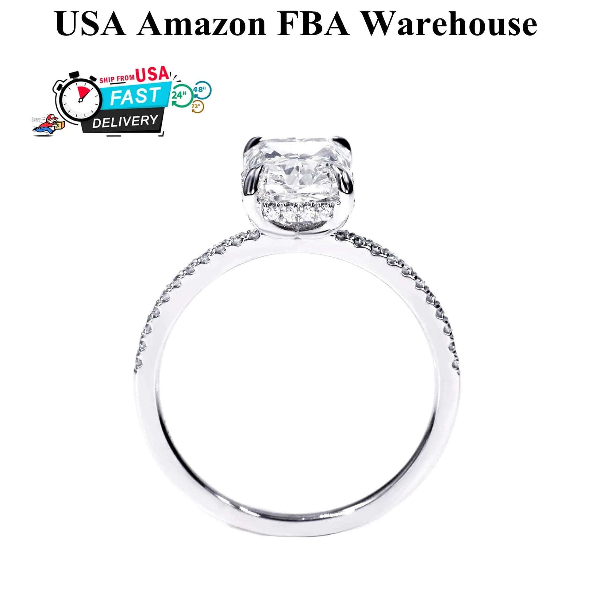 Tianyu FBA Jewelry 9x7mm 3ct Radiant Cut Gold Plated 18K  Diamond Moissanite Engagement 925 Sterling Silver Wedding Ring