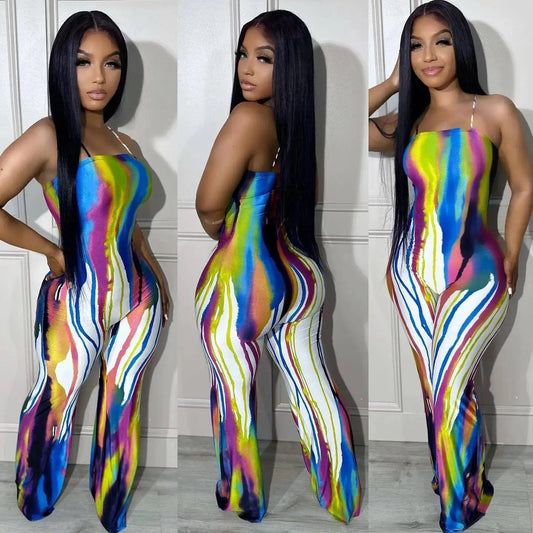 Tie Dye Wide Leg Jumpsuit Women Full Length Strapless Flared Summer Jumpsuits for Women 2023 Jumpsuit Pants Ladies