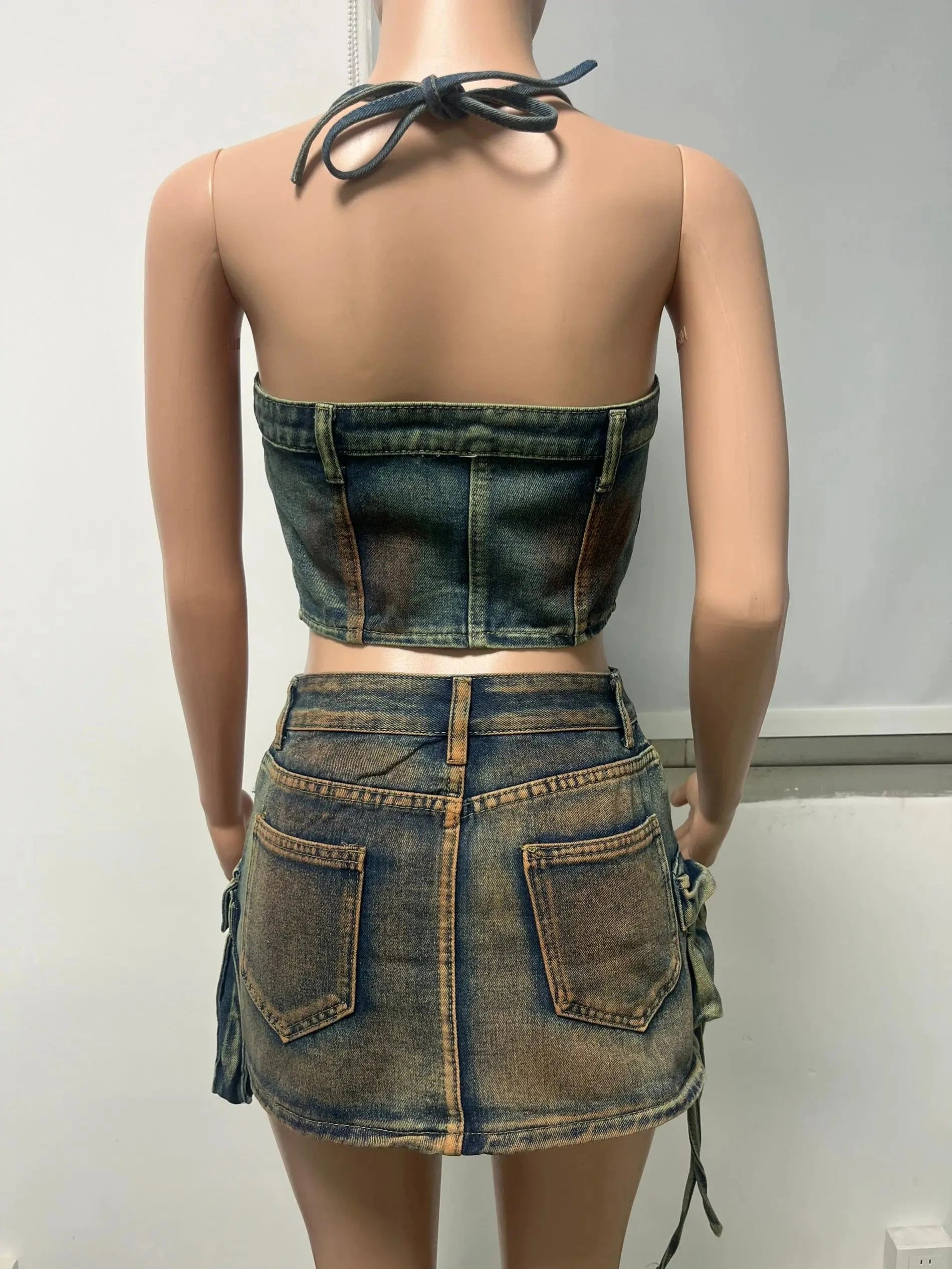 Tie Dye Women's Jean Cargo Skirts Patchwork Multi Pockets Sexy Ladies Jeans Pencil Short Skirt Denim Cargo Skirt Mini for Women